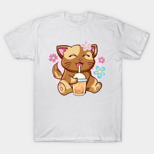 Boba Cat Tea Neko Girl Teen Bubble Kawaii Anime Japanese T-Shirt